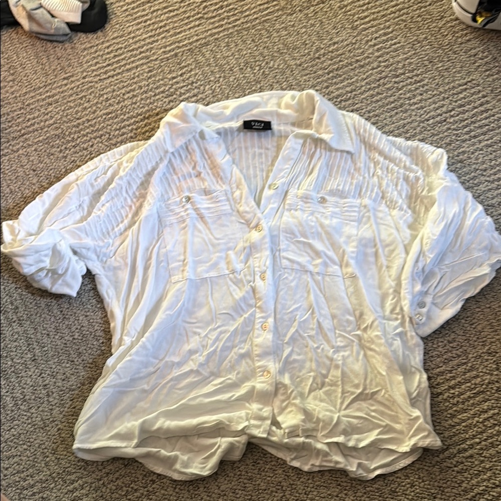 Vici White and Cream Relaxed Button Down Shirt